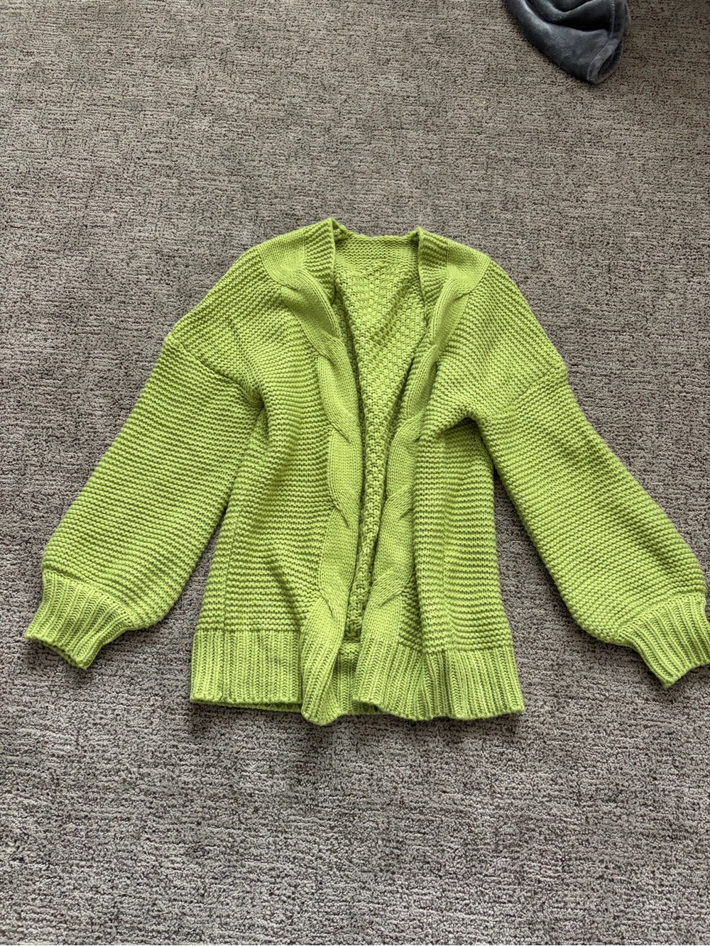 Amazon Lime Green Open-Front Cable Knit Cardigan